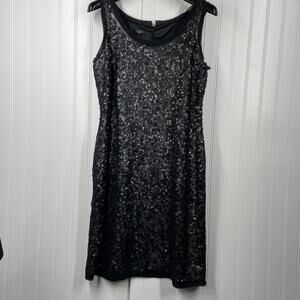 Talbots Women's Black Sleeveless Back Zipper Sequins Knee Length Dress Size 4P